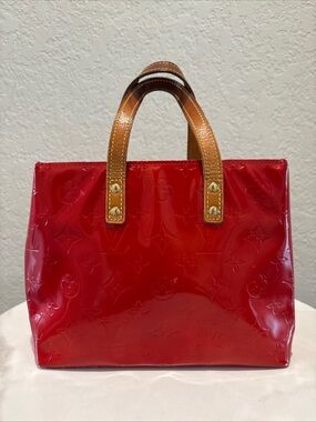 Louis Vuitton Red Patent
Monogram Vernis Tote with Tan Handles